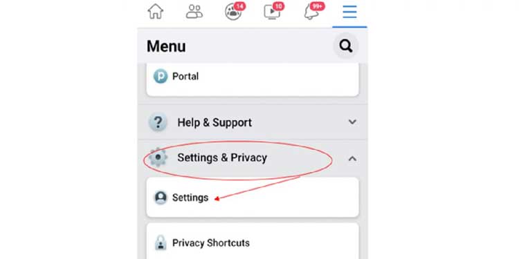 Settings on Facebook App