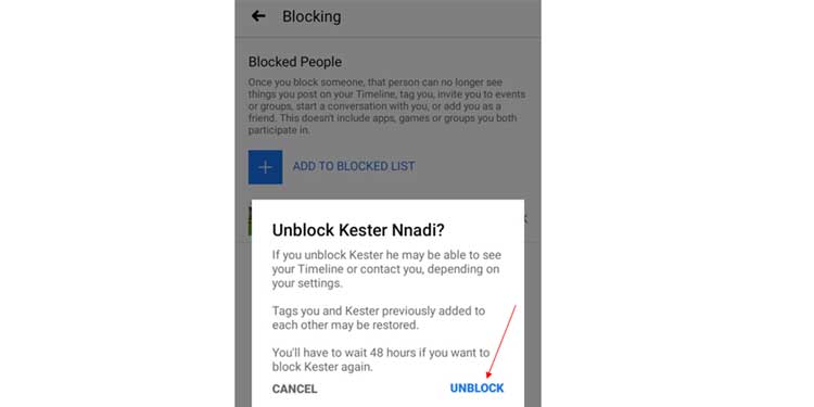 Unblock Confirmation