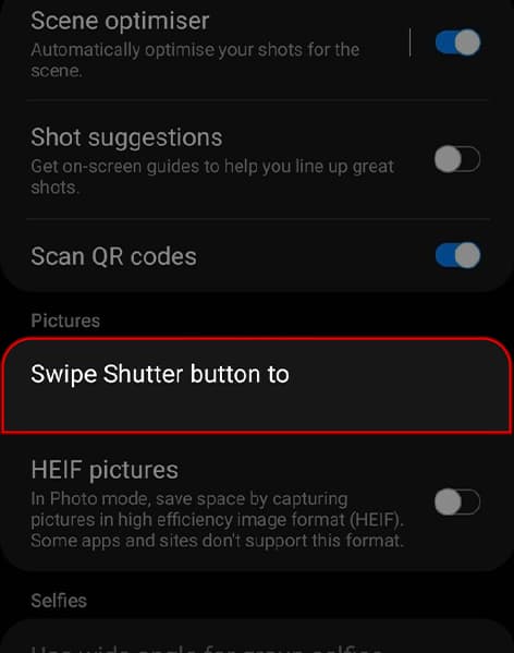 In-the-menu-that-opens-up,-click-on-Swipe-Shutter.