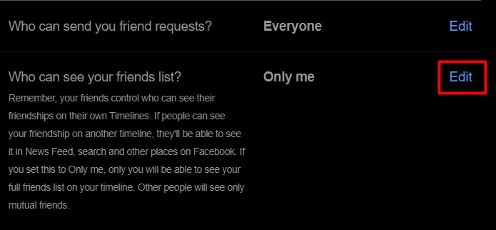 edit on who can see your friend list