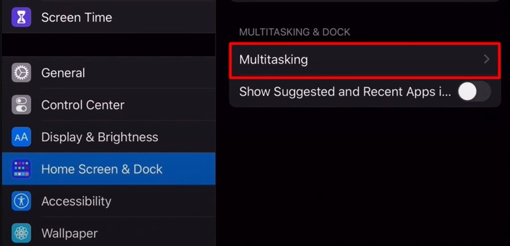 multiasking settings in ipad