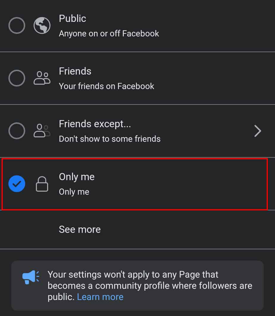 select-only-me-in-facebook-app