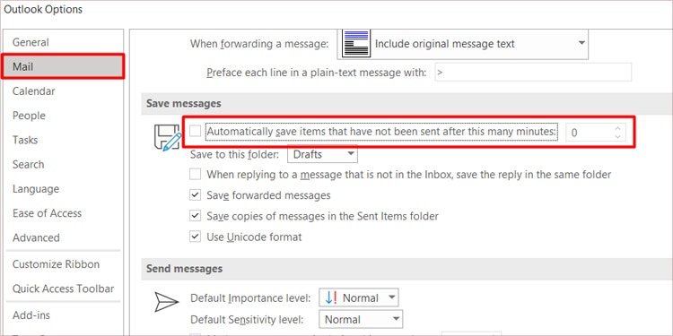 uncheck-automatically-save-in-outlook