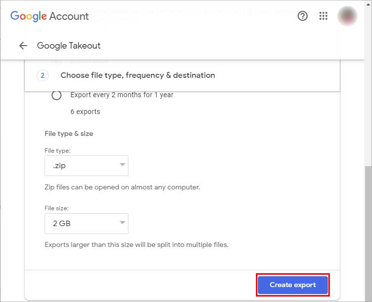 Click-on-Create-Export