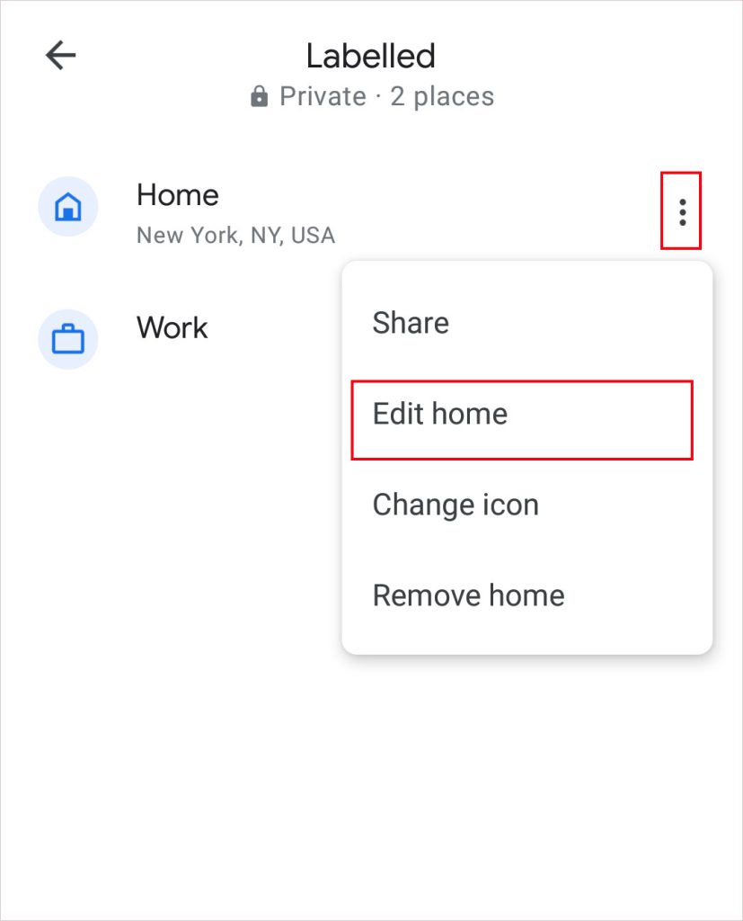 How to change home address on google maps