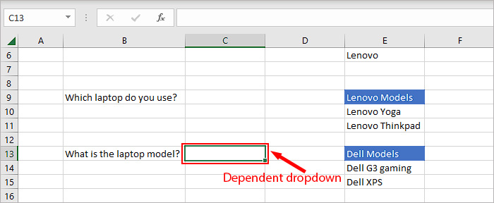 Cell-with-dependent-dropdown-list