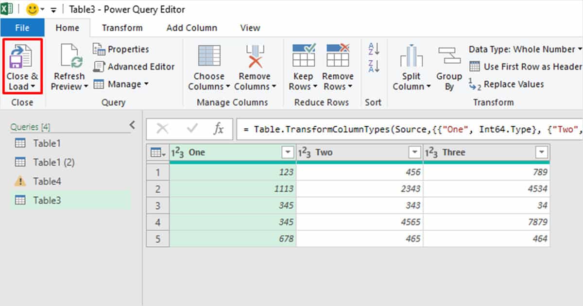 Close and Load Power Query Excel