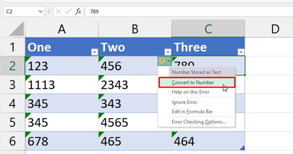 Convert to Number Error Wizard Excel