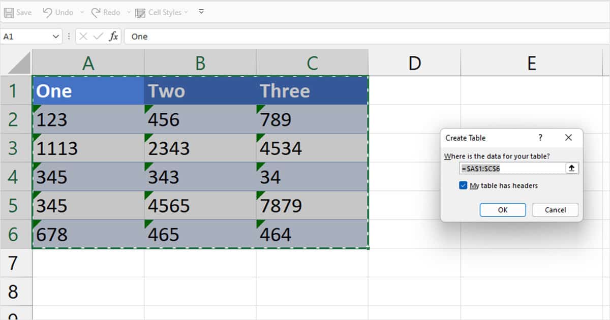 Create Table Excel