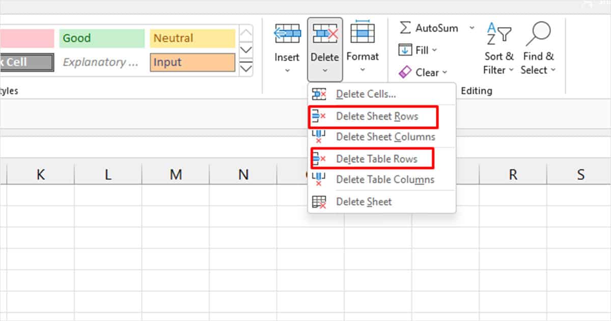 Delete Rows in Excel
