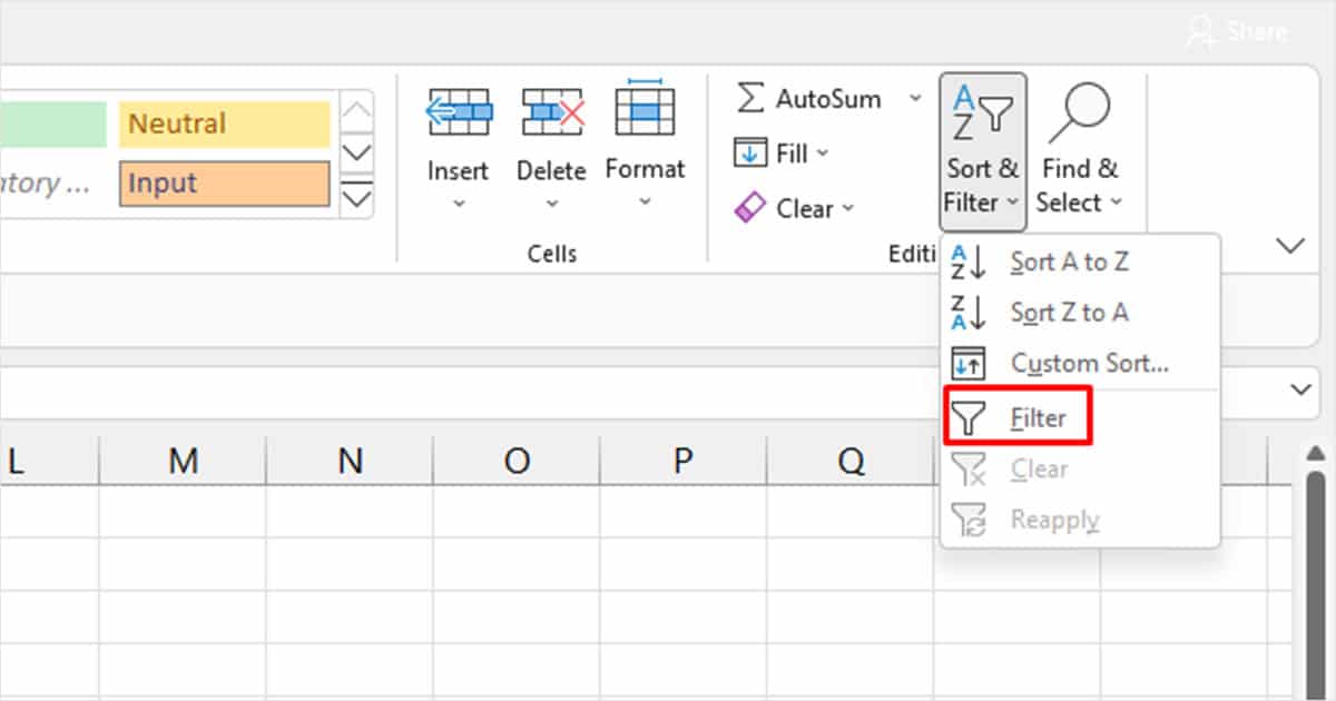 Filter Tool Excel