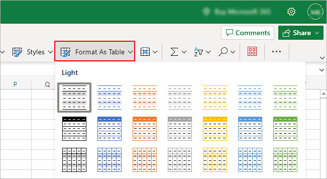 Format-As-Table-Excel-online