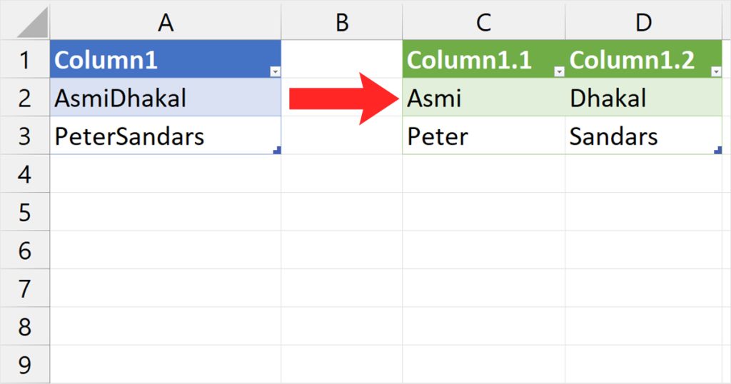 Separate Text to Column Excel