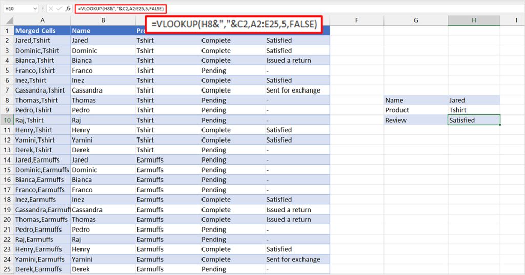 VLOOKUP to extract value from multiple rows