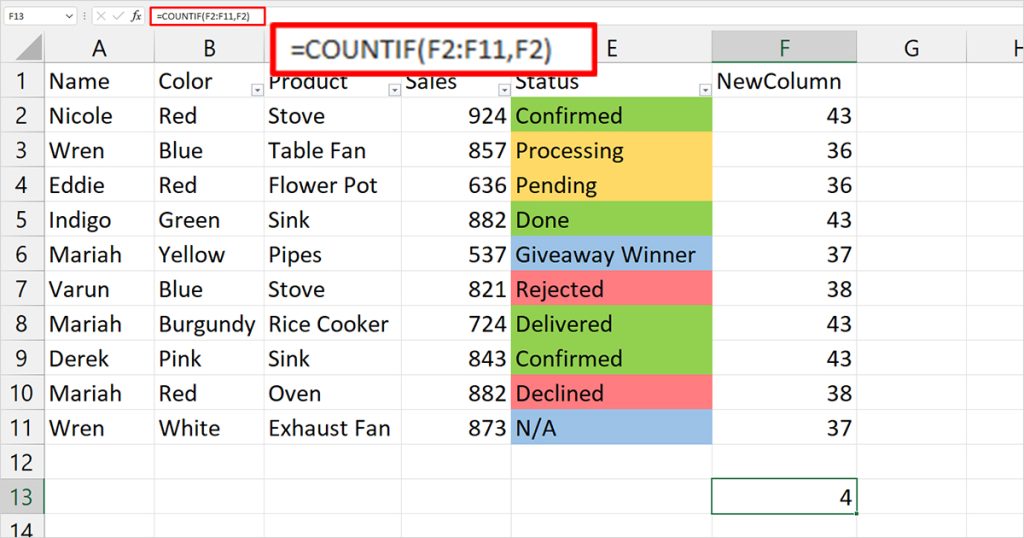 COUNTIF function Excel