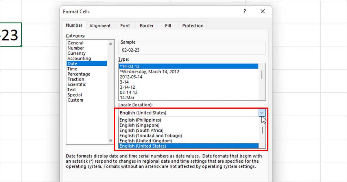 Change Locale Format Cells Excel