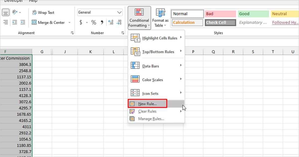 Conditional Formatting New Rule Excel