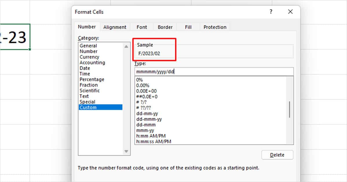 Custom Format Sample Excel