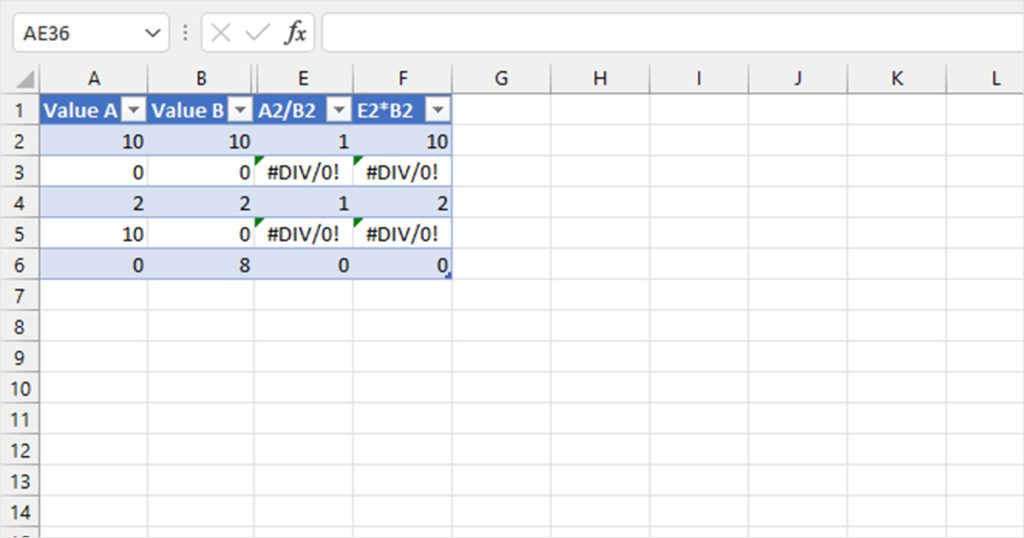 DIV error in Excel