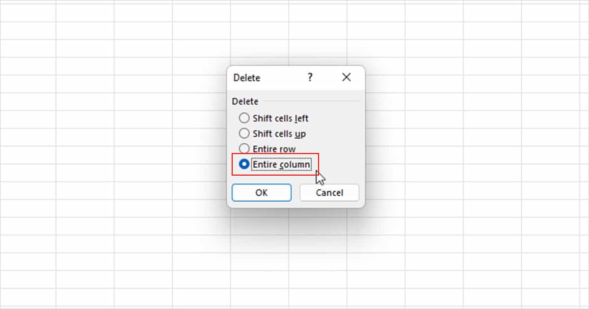 Delete Entire Column Excel