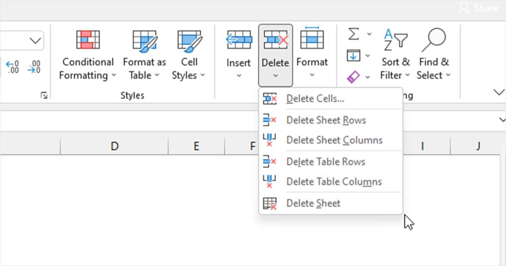 Delete in Excel