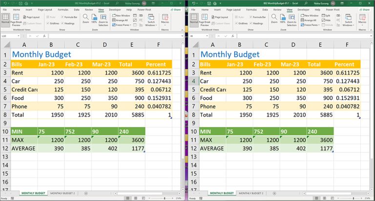 How to View Two Worksheets Side by Side in Excel