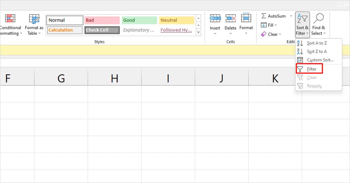 Filter tool Excel