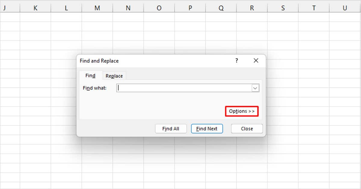 Find options Find Command EXcel