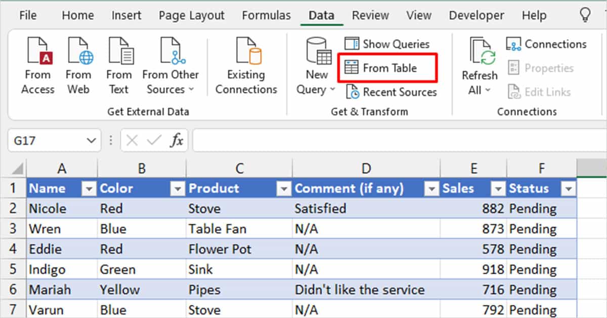 Get New Query from Table Excel