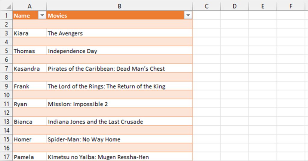 Multiple individual rows Excel