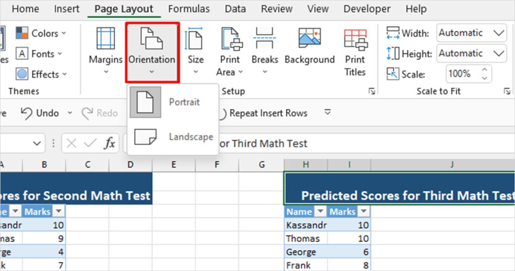 Orientation Excel