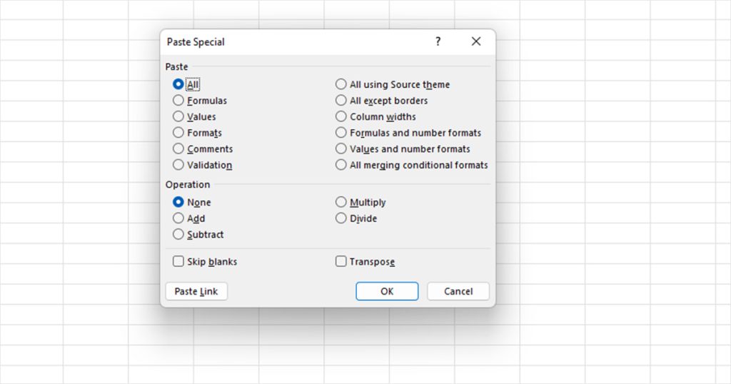 Paste Special Excel