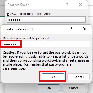 Re-enter password and click OK