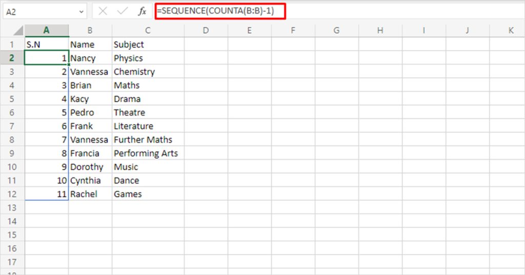 SEQUENCE function