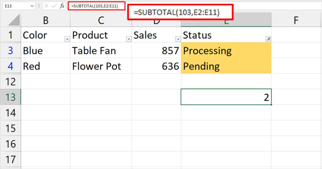 SUBTOTAL function Excel