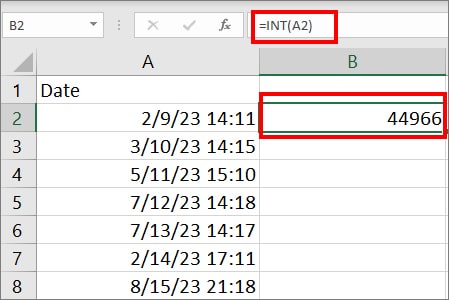 Select-a-cell-and-enter-=INT(A2)