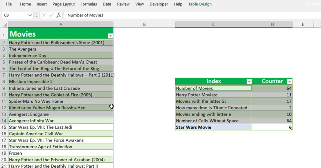 Selection in Excel