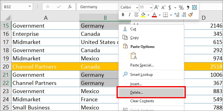 right-click-on-the-cell-containing-Germany-and-choose-Delete