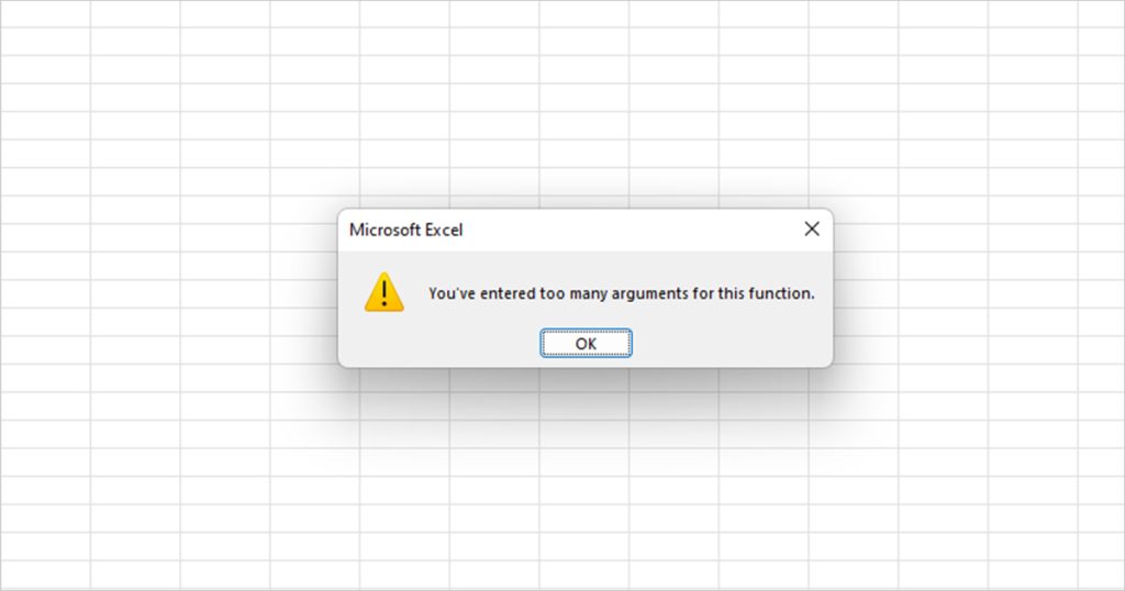 too many arguments Excel function