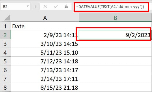 type-in-=DATEVALUE(TEXT(A2,“dd-mm-yyy”))-and-press-enter