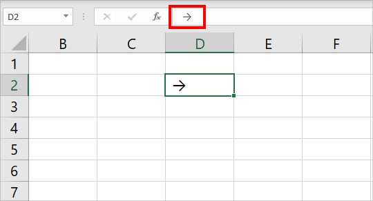 Add an Arrow Symbol and copy the Symbol from the Formula Bar