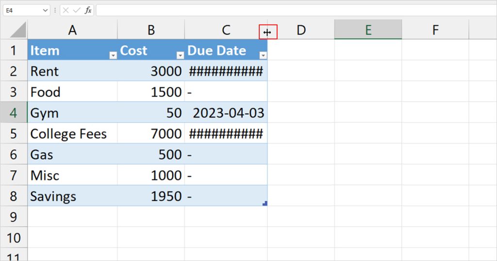 Autofit columns in Excel