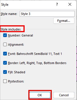 Below Style Includes (By Example), check or uncheck the boxes next to formatting to modify