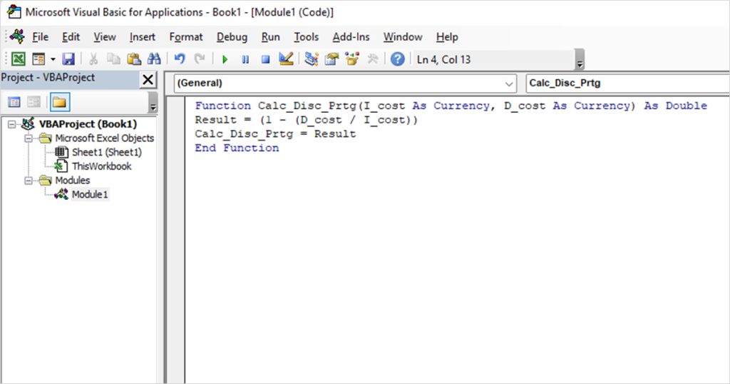 Code to calculate percentage in Excel VBA