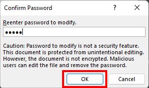 Confirm Password and click OK