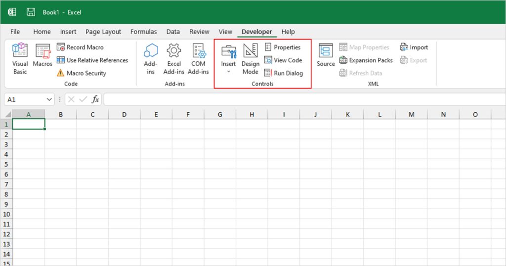 Controls Section Developer Ribbon Excel