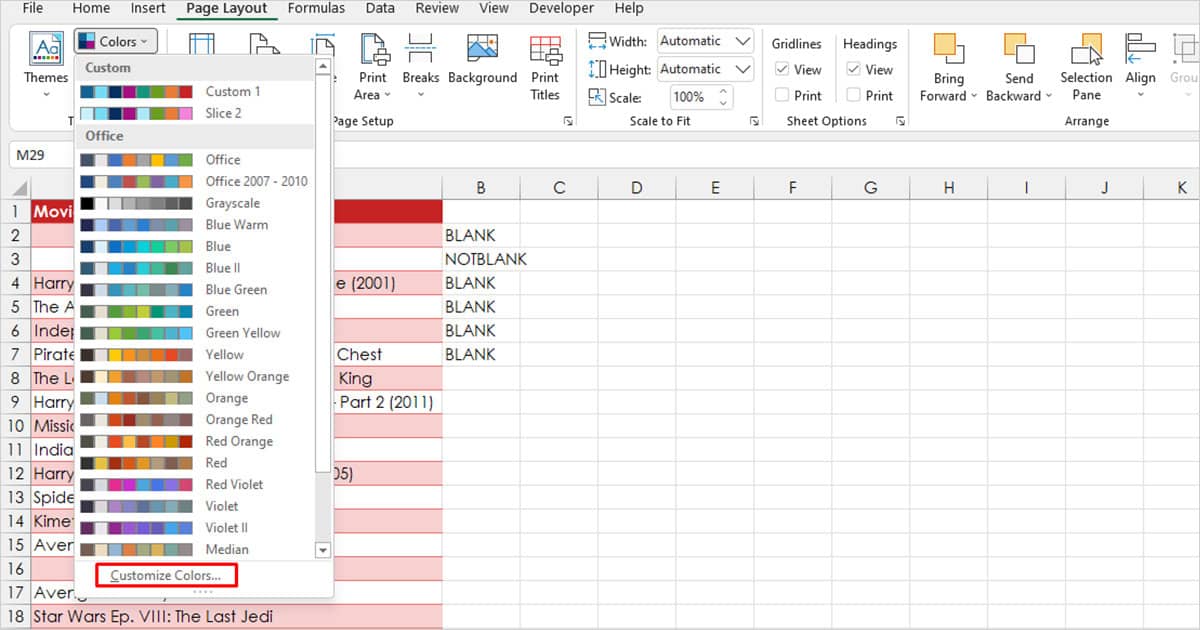 Customize Color Themes Excel