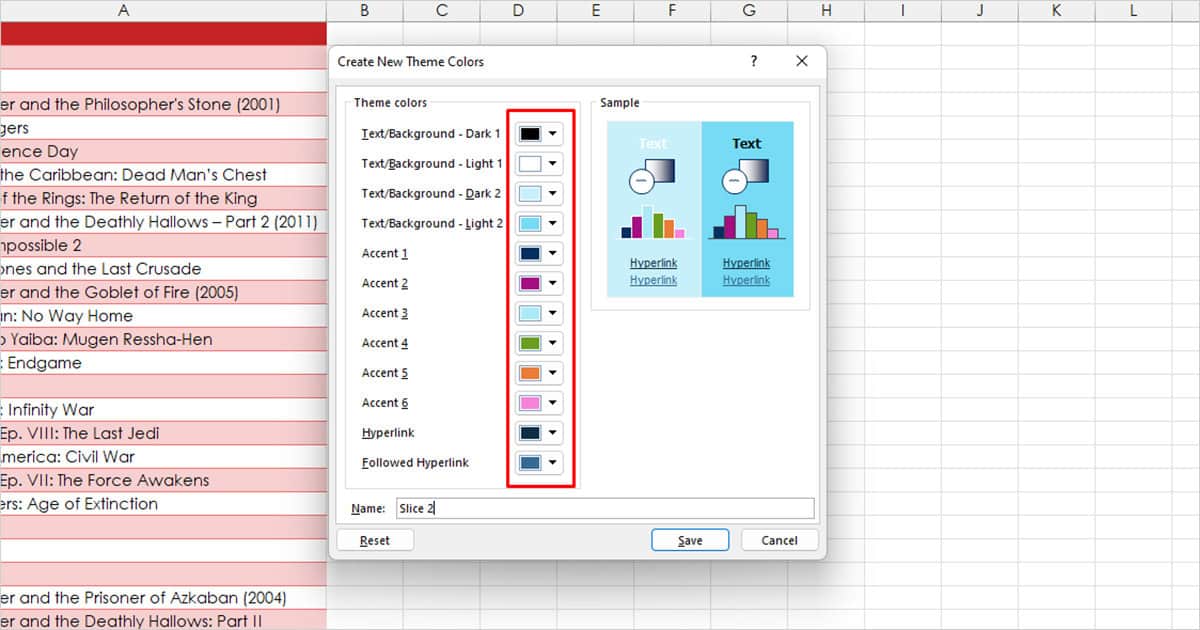 Customize Theme colors Excel