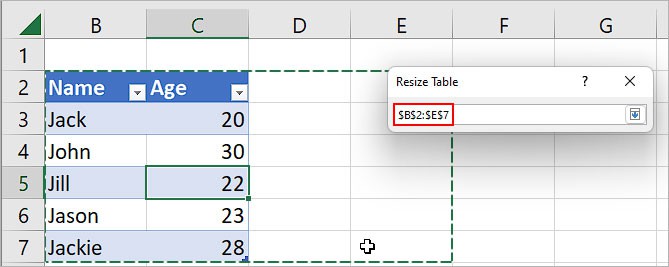 Drag-to-extend-table