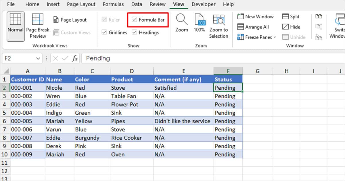 Enable or Disable the Formula bar in Excel